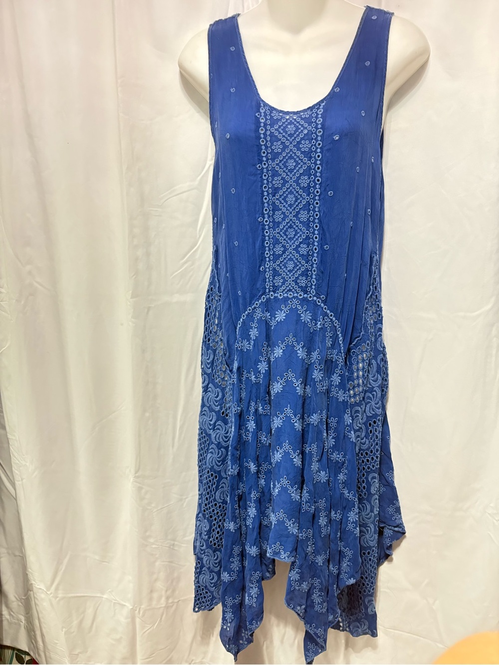 Johnny Was Royal Blue Embroidered Asymmetrical Dress